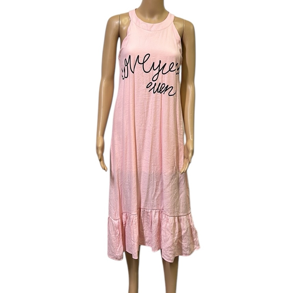 Zara Pink Keyhole Back Ruffle Graphic Sleeveless Lined Midi Dress Womens Large